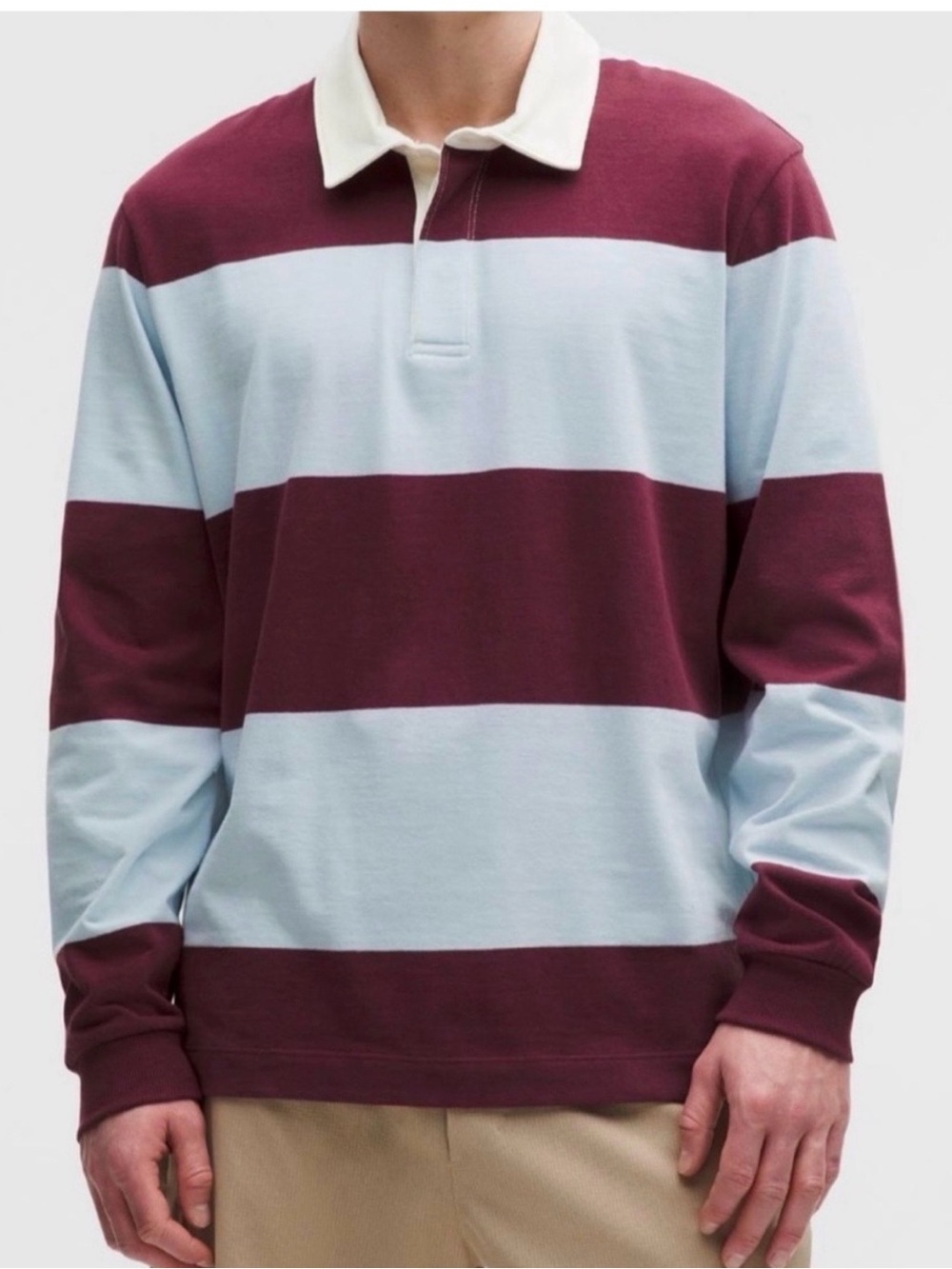 lululemon athletica Maroon & Light Blue Striped Rugby Polo